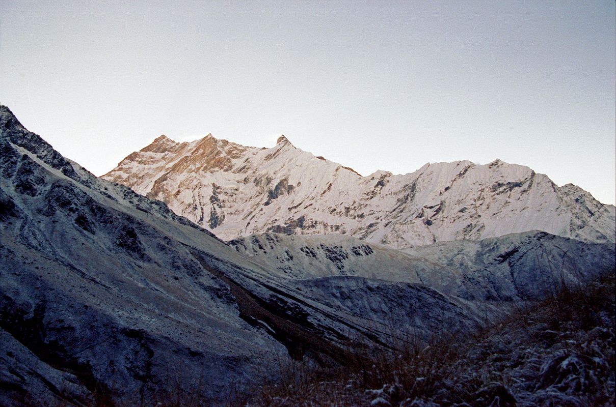 101 Ridge From Annapurna Northwest Face To Past Fang Sunrise From Thulo Bugin River Camp